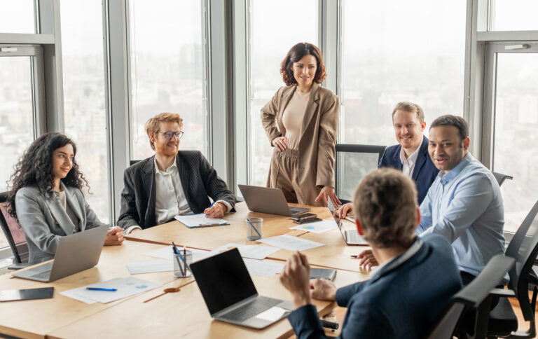 Business Professionals Meeting in Modern Office Space
