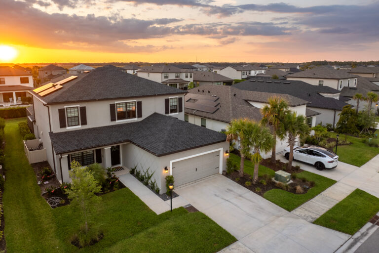 Wealthy neighborhood with expensive houses in southern Florida. Development of US premium housing market