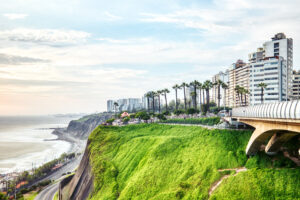 Cliffs on the Pacific Ocean Coast near Miraflores, Lima during a Sunny Day