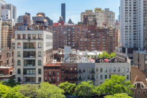 New York City - Overhead view of historic buildings along 59th S