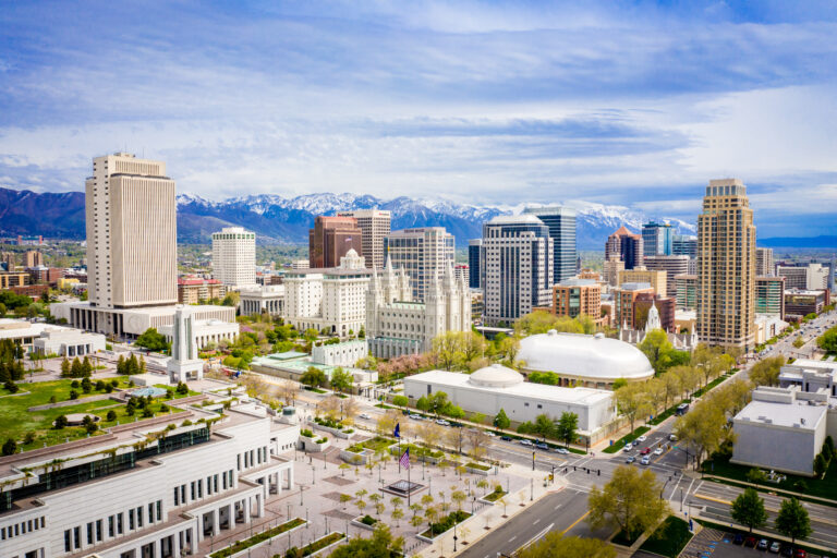 Downtown Salt Lake in April Close Up Facing South East
