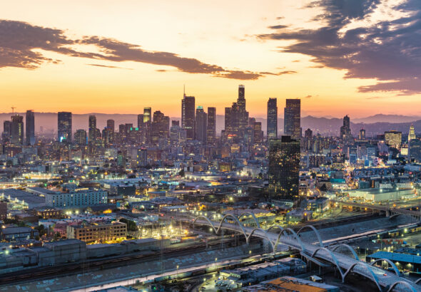 Los Angeles California Downtown Drone Aerial Skyline