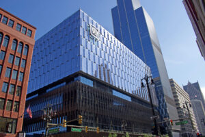 Detroit, Michigan, October 14, 2025. GM General Motors Building and Headquarters in Downtown Detroit.