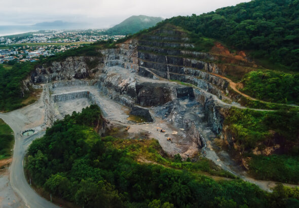Quarry and mountain in Campeche, Florianopolis. Aerial view