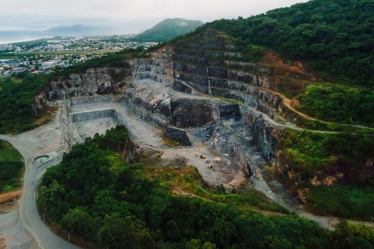 Quarry and mountain in Campeche, Florianopolis. Aerial view